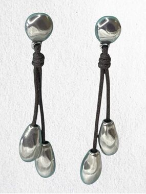 Uno de 50 Silver Drop Dangle Earrings with Brown Cord